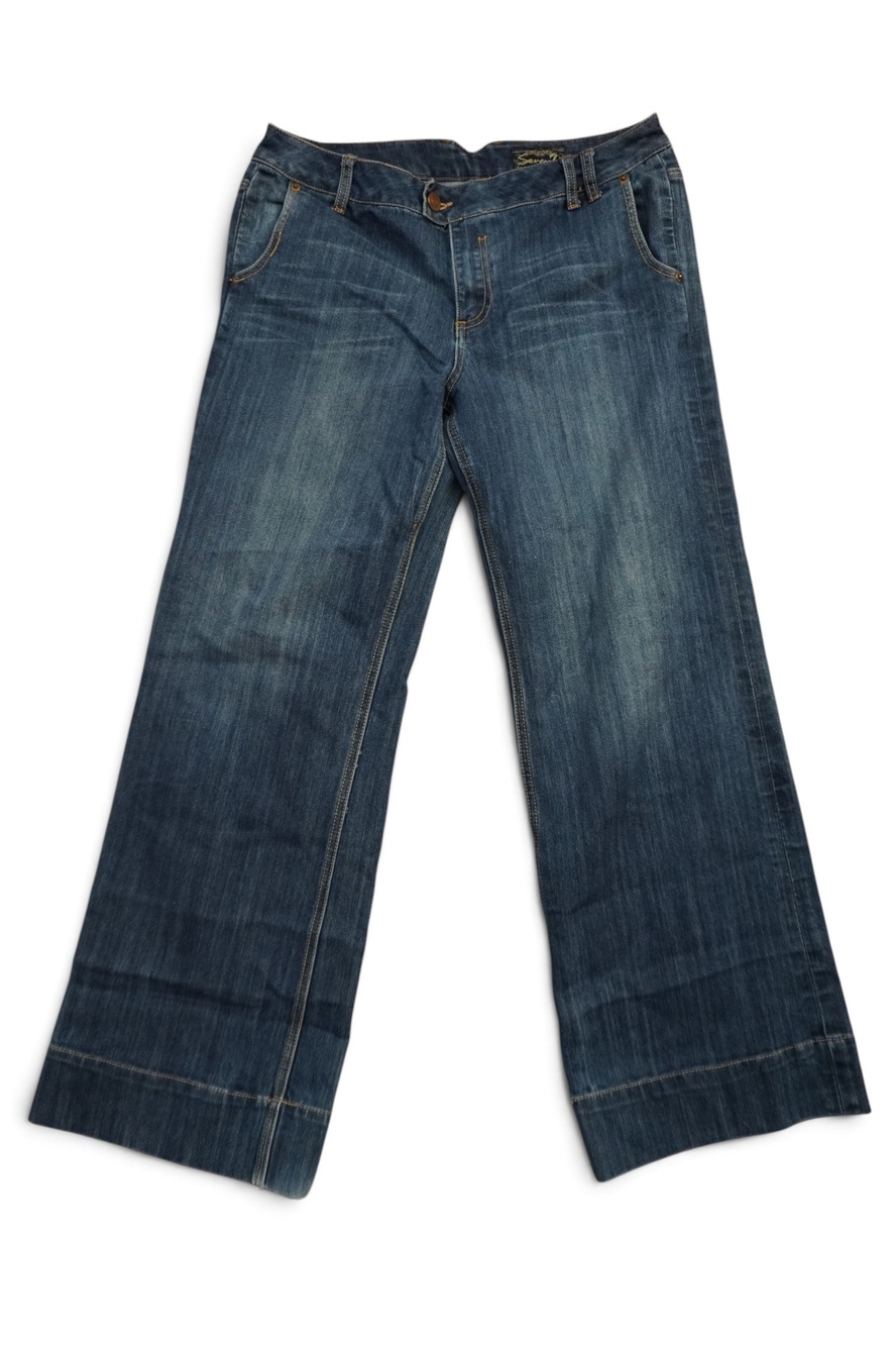 Seven7 Jeans Womens Size 32 Wide Leg Flare Medium Wash Thick Stitch (Fits 34x32)